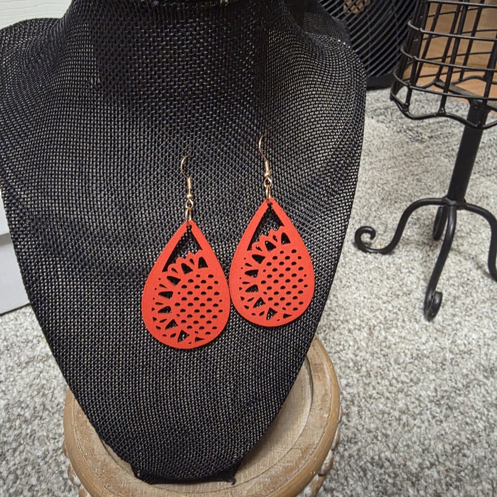 Red Cutout Teardrop Earrings – Lightweight Boho Statement